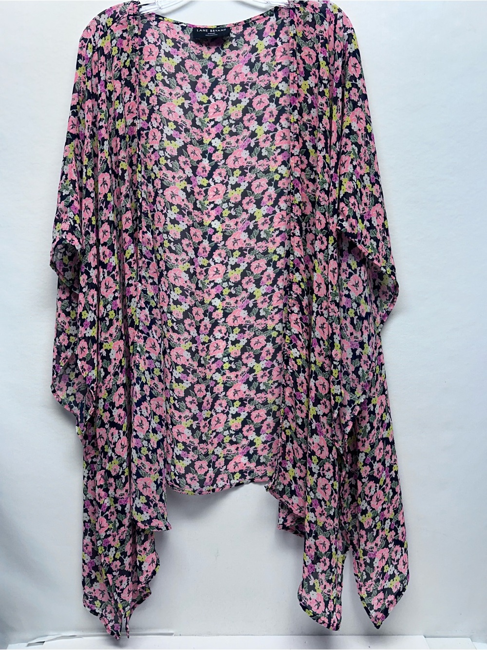 Floral Open Front Kimono - Pink, Black & Lime swim cover up